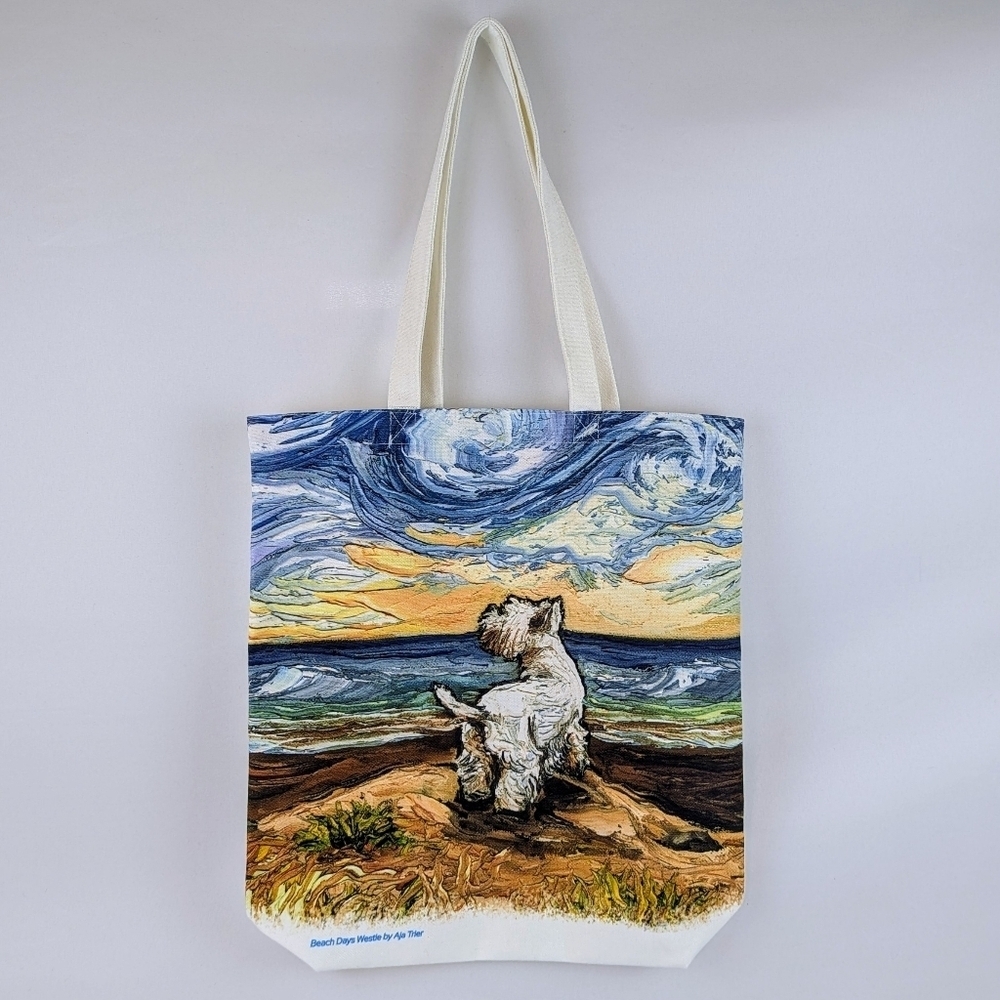 Tote Bag Westie Beach Days By Aja Trier Poly Poplin Multicolor NWT